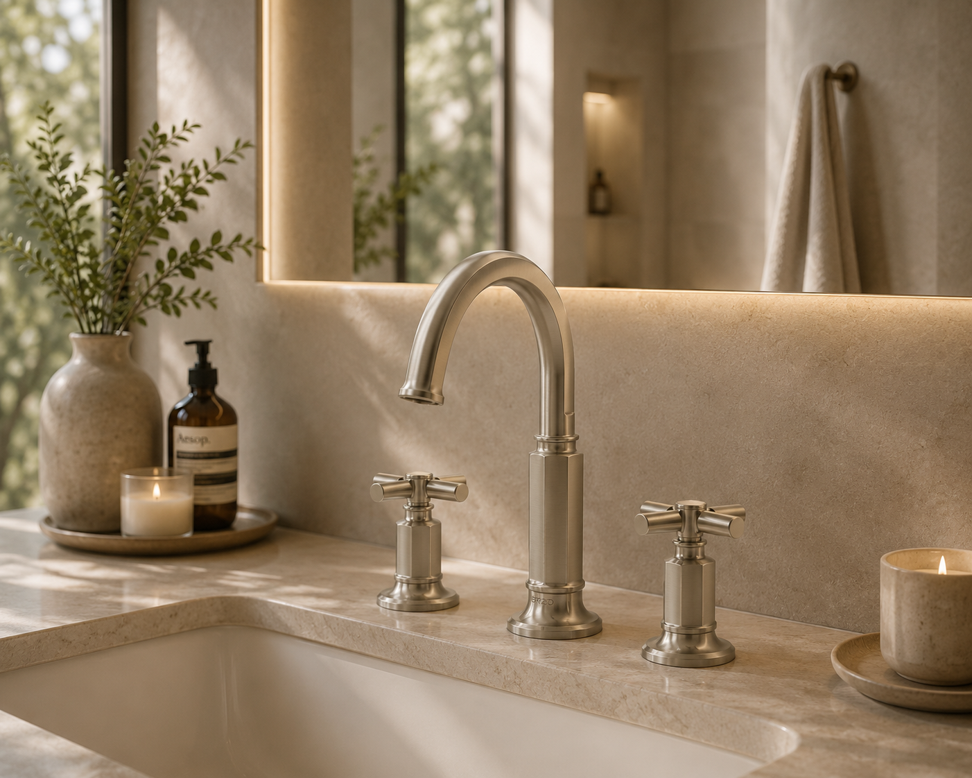 Robinet de toilette avec poignées largement diffusé avec bec arc - Moins de poignées 1,5 GPM
