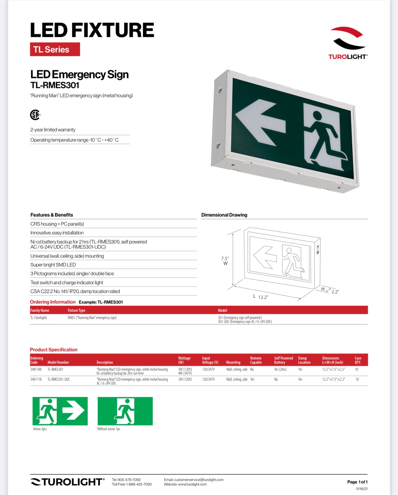 Panneau de sortie d’urgence LED “Running Man”